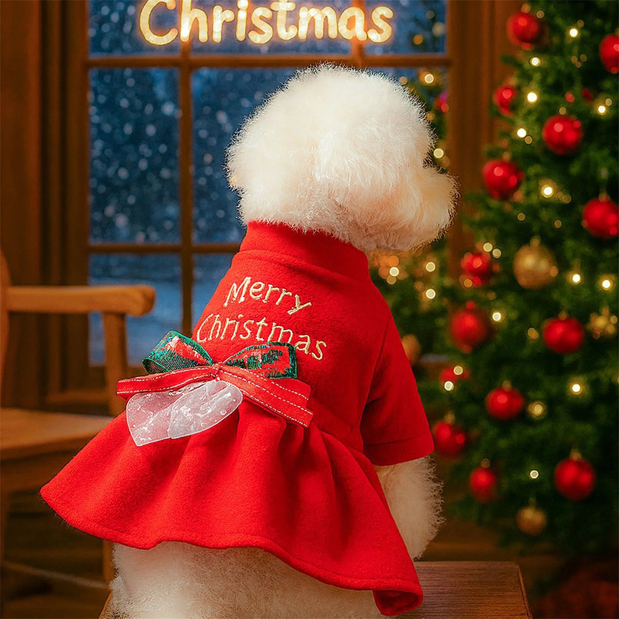 Christmas Dog Costume with Santa Hat and Jingle Bells
