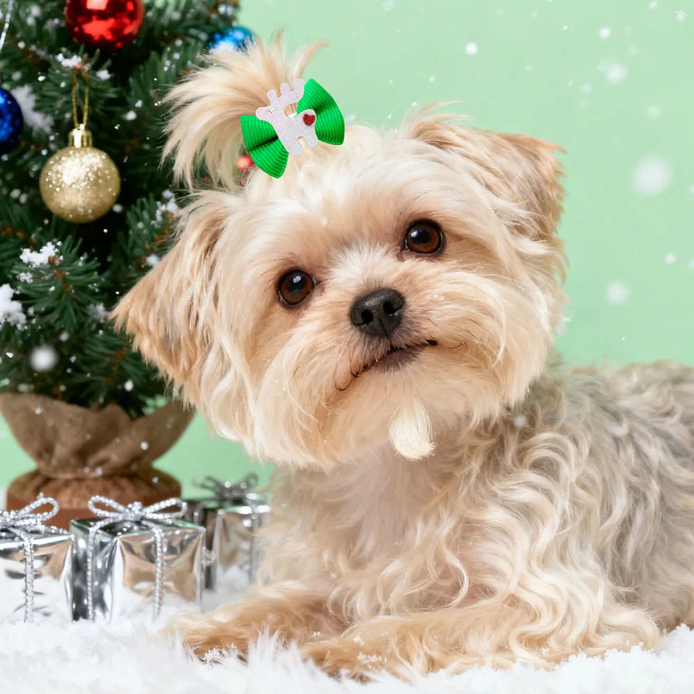 Dog Bows With Rubber Bands For Christmas Party Puppy Bowknots