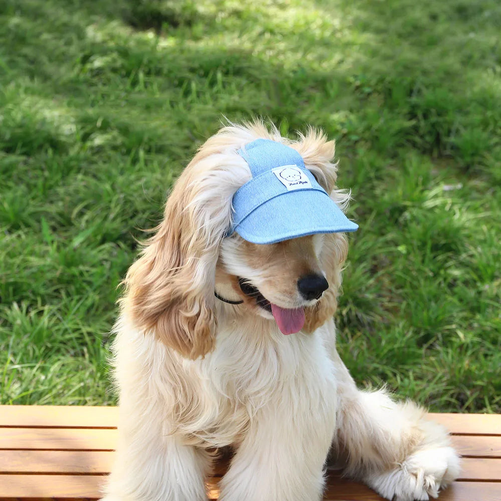 Dog Hat with Ear Holes Adjustable Denim Dog Sun Protection Hat
