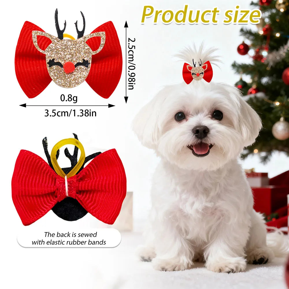 Dog Bows With Rubber Bands For Christmas Party Puppy Bowknots