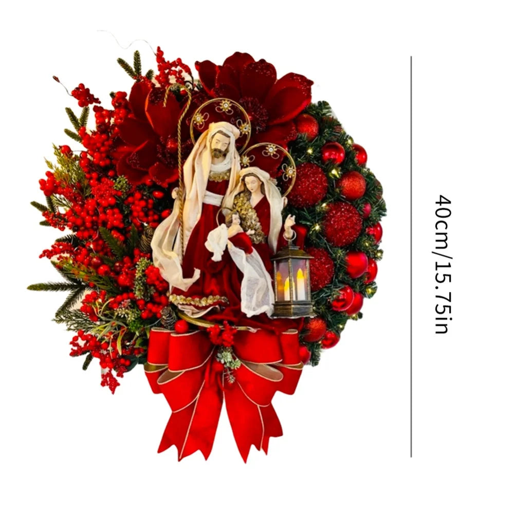 40CM Red Christmas Wreath Jesus Sacred Wreath Home Decoration