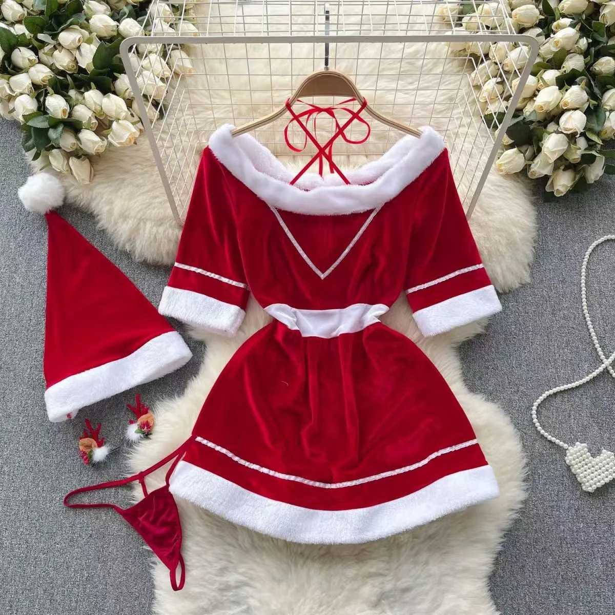 Christmas Red Short Dress Sexy Sequin Slim Bodycone Dress